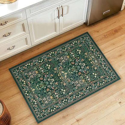 AMADA HOMEFURNISHING Entryway Rugs 2x3 Small Rug, Floral Washable Area Rug Door Mat with Non-Slip Backing, Soft Low Pile and Durable Edge Binding Throw Rug, for Entryway, Kitchen, Bathroom