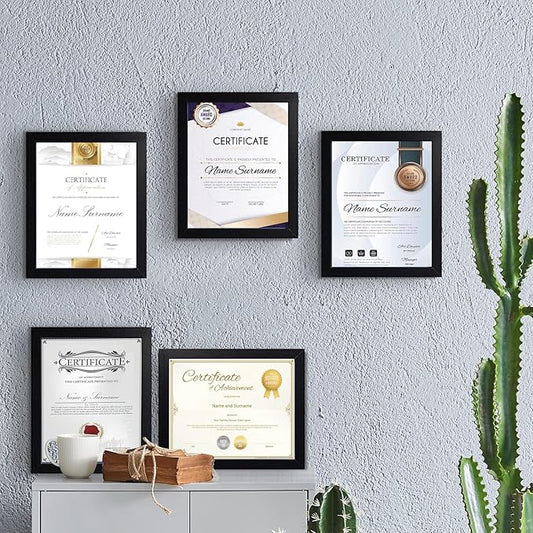 8.5x11 Certificate Document Picture Frame Set of 6, Black Diploma Frames for Wall or Tabletop