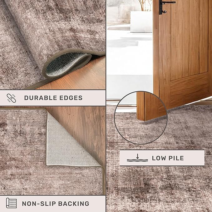 2x3 Small Rugs for Entryway, Rustic Brown Washable Non Slip Throw Rugs for Kitchen, Bathroom, Farmhouse Medallion Abstract Indoor Décor, Stain Resistant Carpet
