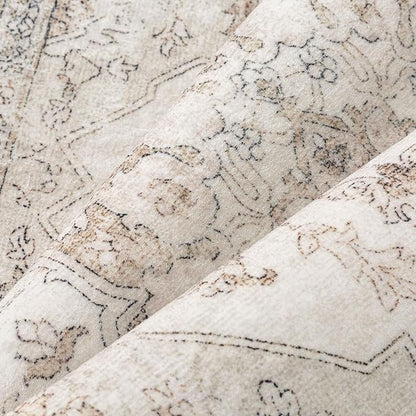 PureCozy Beige Area Rug 9x12 Washable Vintage Carpet for Living Room Bedroom Large Soft Retro Low Pile Thin Indoor Rug Non Slip Oriental Medallion Floor Cover for Dining Room Office