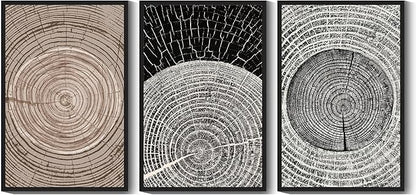 PHOPAGO Vintage Wood Tree Rings Wall Art Large 24x36in Farmhouse Rustic Framed Canvas Paintings Living Room Bedroom Decor Nature Artwork Black Framed