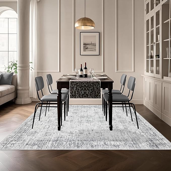 Washable 5x7 Area Rug: Modern Large Rugs for Living Room Dining Room Bedroom Office Indoor - Non-Slip Carpet Home Decor - 5x7 Light Grey