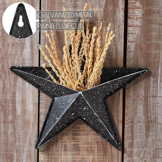 VHC Brands Patriotic Faceted Metal Star Wall Hanging, 12x12, Distressed Appearance, Independence Day Decor, American Star with Display Pocket