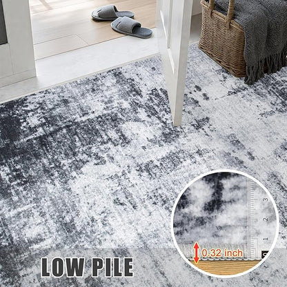 Washable Area Rug 3x14 Entryway Rug: Washable Modern Abstract Soft Thin Rug Indoor Floor No Slip Stain Resistant Carpet for Bedroom Dining Room Farmhouse Nursery Home Office - Dark Black