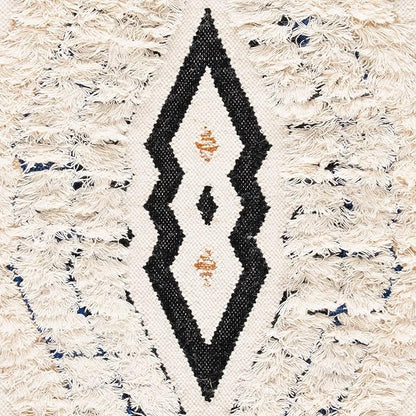 SAFAVIEH Kenya Collection Accent Rug - 4' x 6', Ivory & Black Blue, Hand-Knotted Moroccan Tribal Tassel Wool, Ideal for High Traffic Areas in Entryway, Living Room, Bedroom (KNY905A)