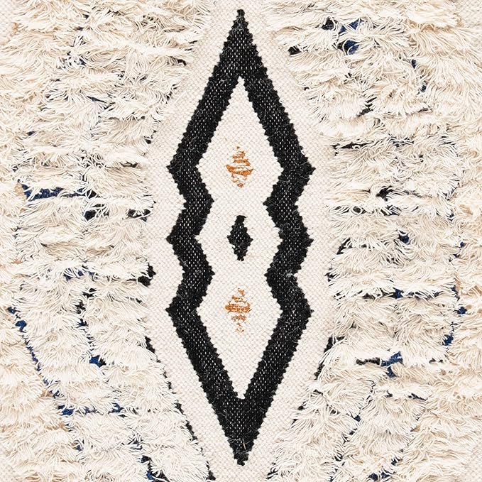 SAFAVIEH Kenya Collection Area Rug - 6' x 9', Ivory & Black Blue, Hand-Knotted Moroccan Tribal Tassel Wool, Ideal for High Traffic Areas in Living Room, Bedroom (KNY905A)