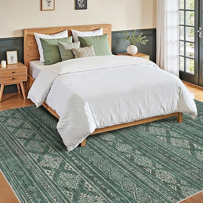 Nakagishi Green Rug Area Rugs 5x7: Washable Boho Large Neutral Modern Soft Farmhouse Rug Stain Resistant Indoor Floor Non-Slip Carpet for Women Home Enthusiasts Aged 25-45 - Bedroom Room Decor