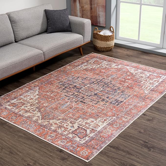 Bloom Rugs Washable 3' x 5' Rug - Red/Orange/Beige Traditional Area Rug for Living Room, Bedroom, Dining Room, and Kitchen - Exact Size: 3' x 5'