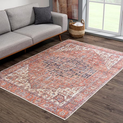 Bloom Rugs Washable 3' x 5' Rug - Red/Orange/Beige Traditional Area Rug for Living Room, Bedroom, Dining Room, and Kitchen - Exact Size: 3' x 5'