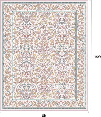 AMADA HOMEFURNISHING 8x10 Washable Area Rugs for Living Room, Non-Slip & Low-Profile Floral Large Area Rug with Durable Edge Binding, Soft Rugs for Living Room, Bedroom, Dining Room