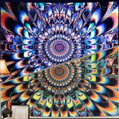 PRRPRR Blacklight Trippy Mandala Tapestry - UV Reactive Glow in the Dark Wall Hanging, Neon Psychedelic Boho Posters for Bedroom, Aesthetic Dorm Room Decor, Party Backdrop (59"x51")