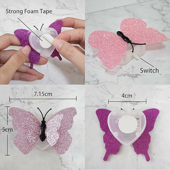 3D LED Butterfly Night Lights, 20Pcs Single and Double Butterfly Decoration Light, Glowing Flash Wall Stickers Light for Bedroom, Garden, Backyard, Party, Lawn, Living Room Decor