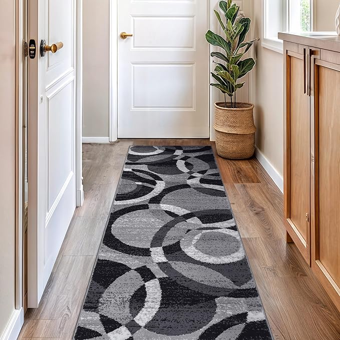 Rugshop Contemporary Abstract Circles Perfect for high Traffic Areas of Your Living Room,Bedroom,Home Office,Kitchen Runner Rug 2'7" x 6' Gray