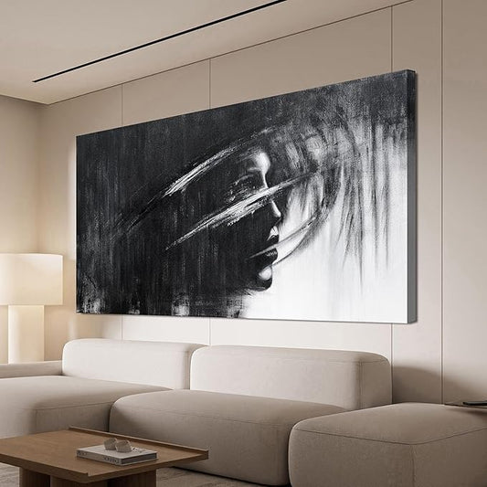 Canvas Wall Art Decor Large Wall Art Pictures for Living Room Black and White Abstract Wall Art Decor Large Artwork for Walls Modern Abstract Wall Art Prints Kitchen Bedroom Office Wall Decor 29"X58"
