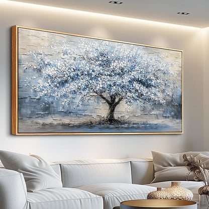 ZUITINGHUA Canvas Wall Art For Living Room Wood Framed Wall Decor For Bedroom Modern Office Decorations Grayish Blue Painting Tree Abstract Picture Canvas Prints Artwork Home Decor Posters 20x40 In