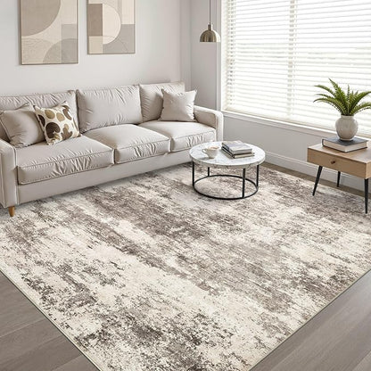 9x12 Area Rugs Living Room: Washable Large Neutral Rug Abstract Soft Modern Stain Resistant Indoor Floor Non-Slip Carpet for Bedroom Nursery Kids Office Playroom Dining Room Under Table- Mocha Brown