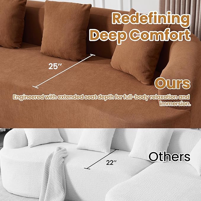 103" L Shaped Boneless Sectional Couches for Living Room, Curved Modular Sectional Sofa with Chaise, Modern Cloud Couch Deep 3 Seat No Assembly, Orange
