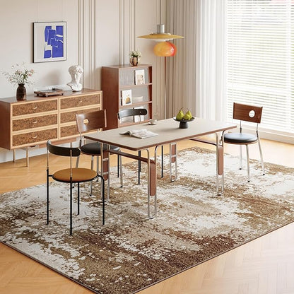 Brown Washable Rug 6x9 Area Rugs for Living Room Bedroom Carpet, Indoor Vintage Abstract Boho Large Rug Non Slip Faux Wool Rugs for Dorm, Dining Room Table, Nursery, Kids Playroom, Coffee