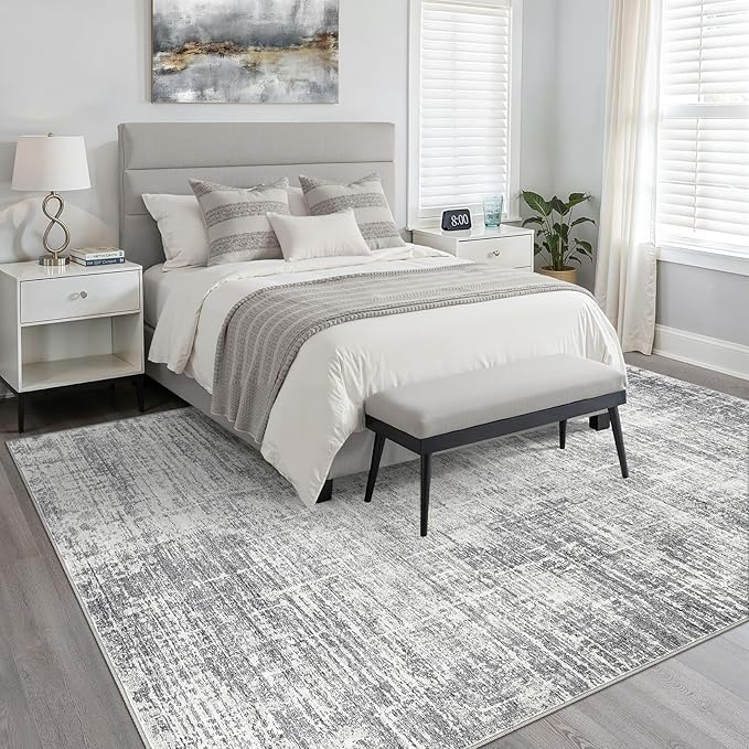 12x15 Area Rug Living Room: Washable Large Neutral Grey Rugs Abstract Soft Modern Stain Resistant Indoor Floor Non-Slip Carpet for Bedroom Nursery Kids Office Playroom Dining Room Under Table Home