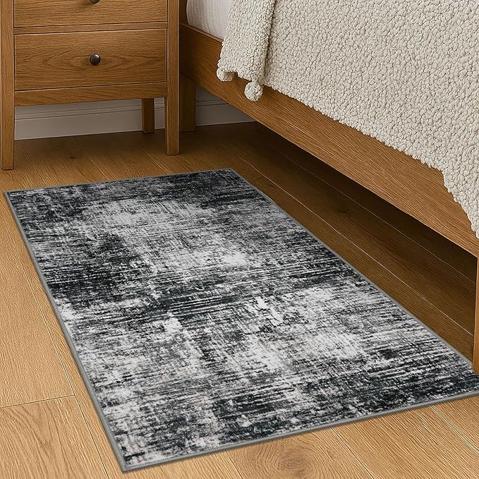 KILOCOCO Abstract Small Area Rug 2x3 Entryway Rug Washable Kitchen Rugs Door Mat Indoor Entrance Soft Pinted Non Slip Throw Rugs for Front Door Foyer Farmhouse Floor Mats, Black/Grey