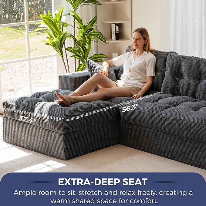 MAXYOYO Modular Sectional Sofa with Ottoman and Loveseat, Cloud Boneless Couch with Layered Cushion, Flexible Module Combination Sofa for Living Room, No Assembly Required,Dark Grey