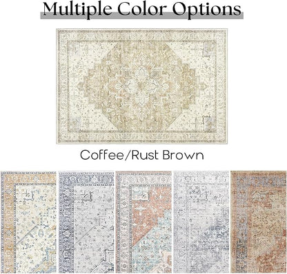 BILEEHOME Modern Farmhouse Area Rugs 8x10 Living Room Dining Room Under Table Easy to Clean Earth Tone Country Rustic Persian Neutral Rug,Light Tan Brown and Beige with Rust Terracotta Pattern