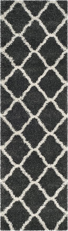 SAFAVIEH Hudson Shag Collection Runner Rug - 2'3" x 10', Dark Grey & Ivory, Moroccan Trellis, Non-Shedding & Easy Care, 2-inch Thick Ideal for High Traffic Areas in Living Room, Bedroom (SGH283G)