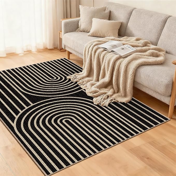 Easy Jute Rugs for Entryway, 3' x 5' Indoor Outdoor Rug, Black Farmhouse Washable Ultra-Thin Non-Slip Area Rug for Foyer, Backdoor, Living Room, Kitchen, Bedroom, Balcony