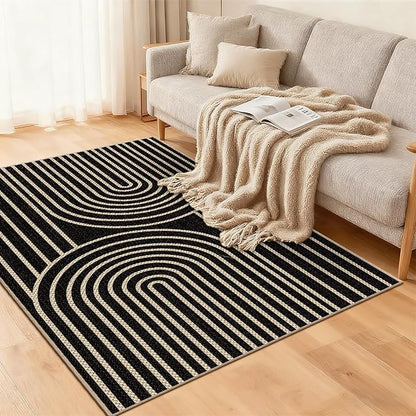 Easy Jute Rugs for Entryway, 3' x 5' Indoor Outdoor Rug, Black Farmhouse Washable Ultra-Thin Non-Slip Area Rug for Foyer, Backdoor, Living Room, Kitchen, Bedroom, Balcony