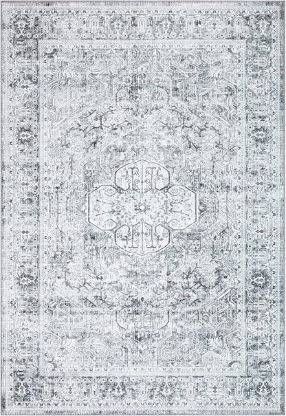 Bloom Rugs Washable Non-Slip 5' x 7' Rug - Gray/Charcoal Traditional Medallion Area Rug for Living Room, Bedroom, Dining Room, and Kitchen - Exact Size: 5' x 7'