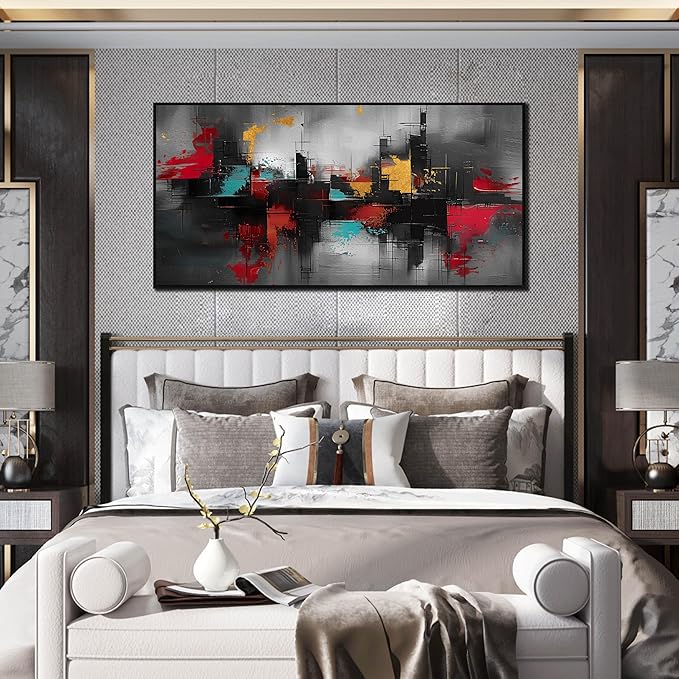 Framed Canvas Wall Art for Living Room Black and Red Abstract Canvas Prints Modern Wall Art Ready to Hang for Bedroom Office Size 30x60 inches