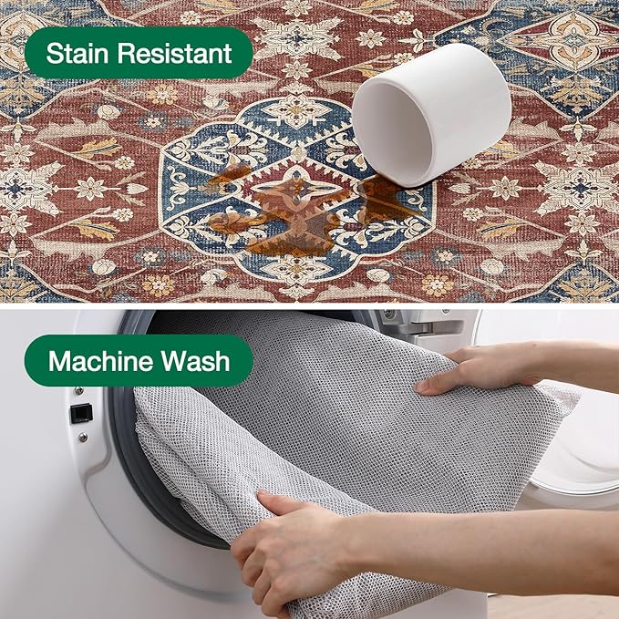 LUMI 5x8 Washable Area Rug for Living Room, Ultra Soft Stain Resistant Carpet with Non Slip Rubber Backing, Non-Shedding Low Pile Rugs for Bedroom, Dining Room, Indoor, Office