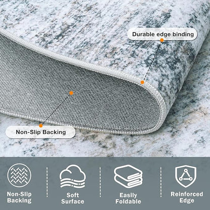 9x12 Area Rugs Washable Rug:Anti-Skid Abstract Modern Living Room Rug Soft Thin Carpets Indoor Floor Non-Shedding Carpet for Bedroom Dining Farmhouse Nursery Home Office(Blue/Grey/Gold/White, 9x12)