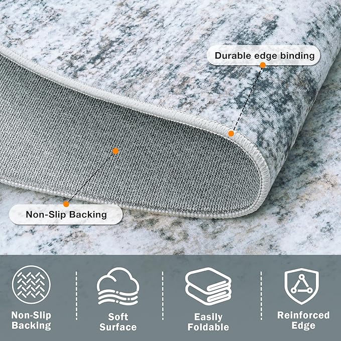 6x9 Area Rugs Washable Rug:Anti-Skid Abstract Modern Living Room Rug Soft Thin Carpets Indoor Floor Non-Shedding Carpet for Bedroom Dining Farmhouse Nursery Home Office(Blue/Grey/Gold/White, 6x9)