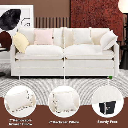 Ihanherry Cloud Sofa 77 Inch Loveseat, Modern Sectional Couch, 2-Seats Sofa for Living Room Bedroom and Apartment, Comfy Double Layer Upholstered Seat Cushion, Breathable Chenille Fabric, Beige
