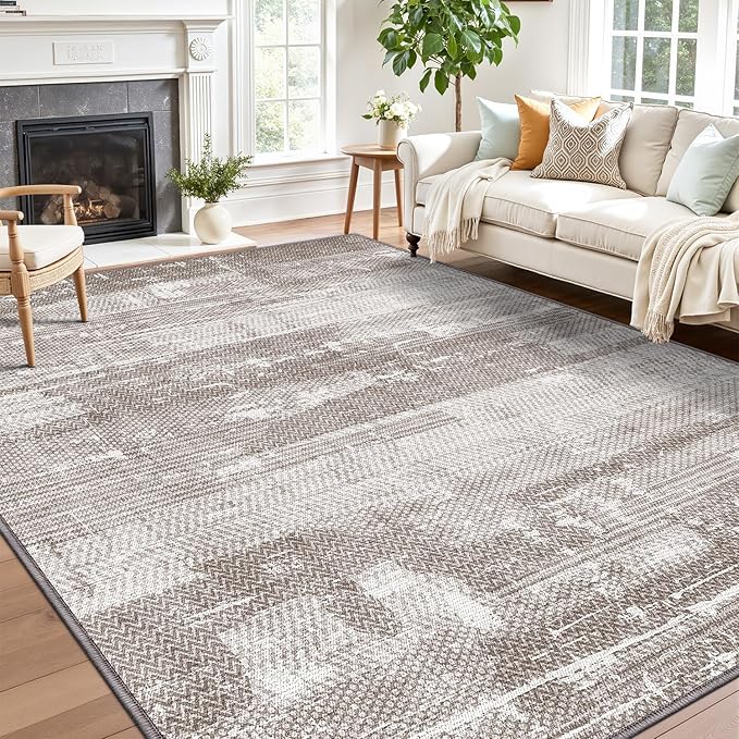 LUMI 5x8 Washable Area Rug for Living Room, Ultra Soft Stain Resistant Carpet with Non Slip Rubber Backing, Non-Shedding Low Pile Rugs for Bedroom, Dining Room, Indoor, Office