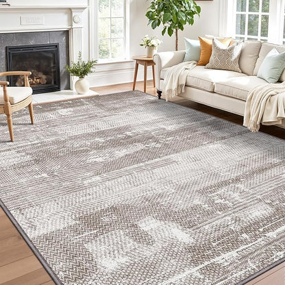LUMI 5x8 Washable Area Rug for Living Room, Ultra Soft Stain Resistant Carpet with Non Slip Rubber Backing, Non-Shedding Low Pile Rugs for Bedroom, Dining Room, Indoor, Office