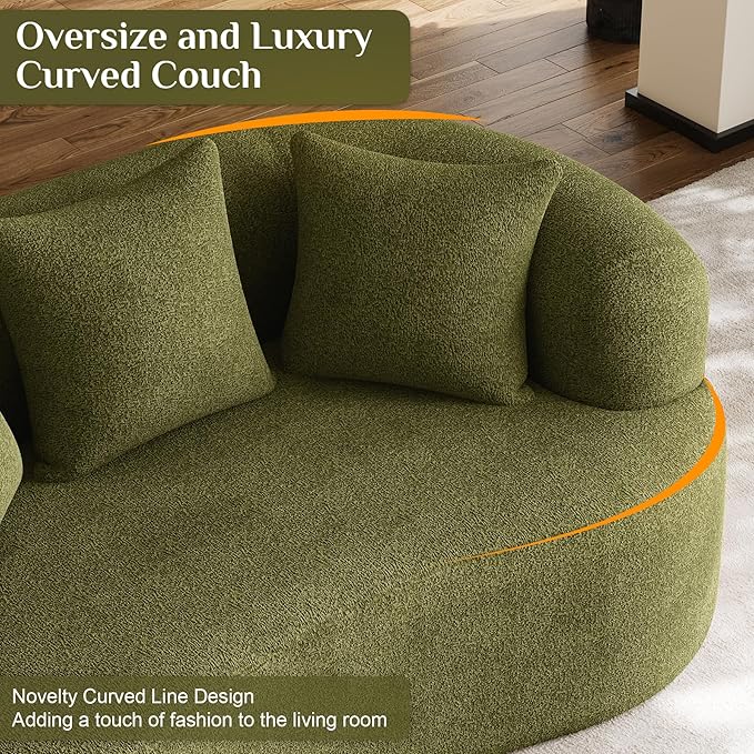 68.5" Loveseat Sofa for Living Room, Modern Luxury Plush Chenille Extra Deep Seat Curved Cloud Floor Couch with 3 Throw Pillows for Small Spaces, No Assembly Needed, Sage Green