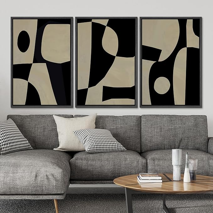 SIGNLEADER Framed Canvas Print Wall Art Set Black Geometirc Block Abstract Shapes Illustrations Minimal Decorative Bohemian Nordic for Living Room, Bedroom, Office - 24"x36"x3 BLACK