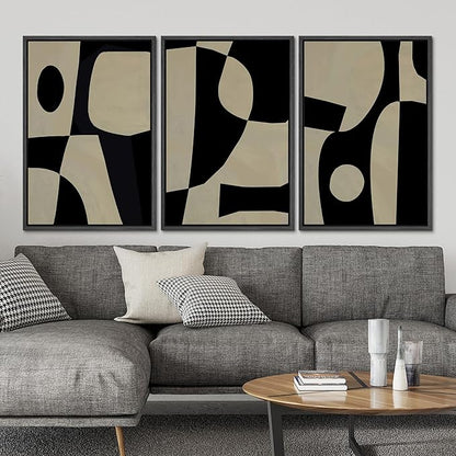 SIGNLEADER Framed Canvas Print Wall Art Set Black Geometirc Block Abstract Shapes Illustrations Minimal Decorative Bohemian Nordic for Living Room, Bedroom, Office - 24"x36"x3 BLACK