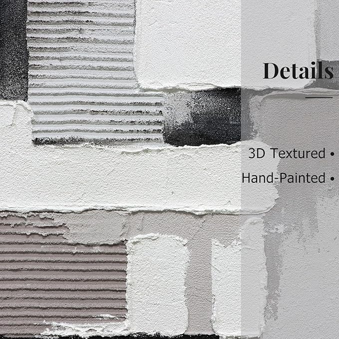 Textured Abstract Wall Art 3D Hand-painted Plaster Neutral Taupe Black White Tones Painting - Distressed Dimensional Minimalist Modern Living Room Bedroom Decor Framed Set of 2-24"x36" Each