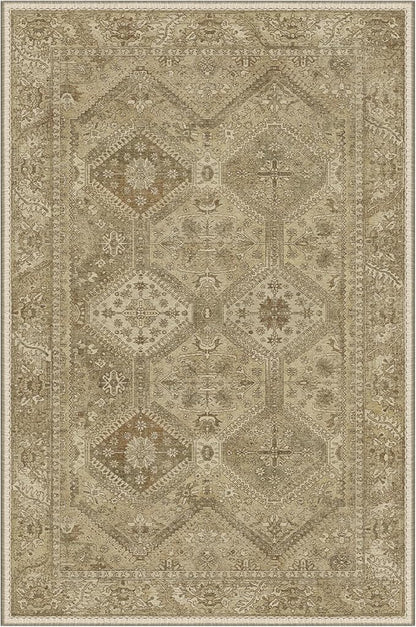 Bavni 2x3 Entryway Rug for Front Door Bathroom, Washable Vintage Print Carpet, Low Pile Lightweight Rug with Non Slip Backing, Light Brown