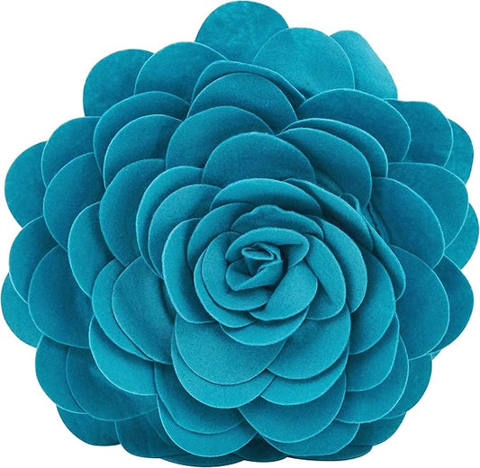 SARO LIFESTYLE Flower Design Poly Filled Throw Pillow, Teal, 16"
