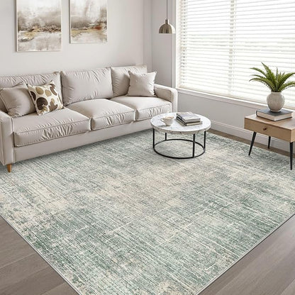 7x9 Area Rug Living Room: Washable Large Neutral Green Rugs Abstract Soft Modern Stain Resistant Indoor Floor Non-Slip Carpet for Bedroom Nursery Kids Office Playroom Dining Room Under Table Home