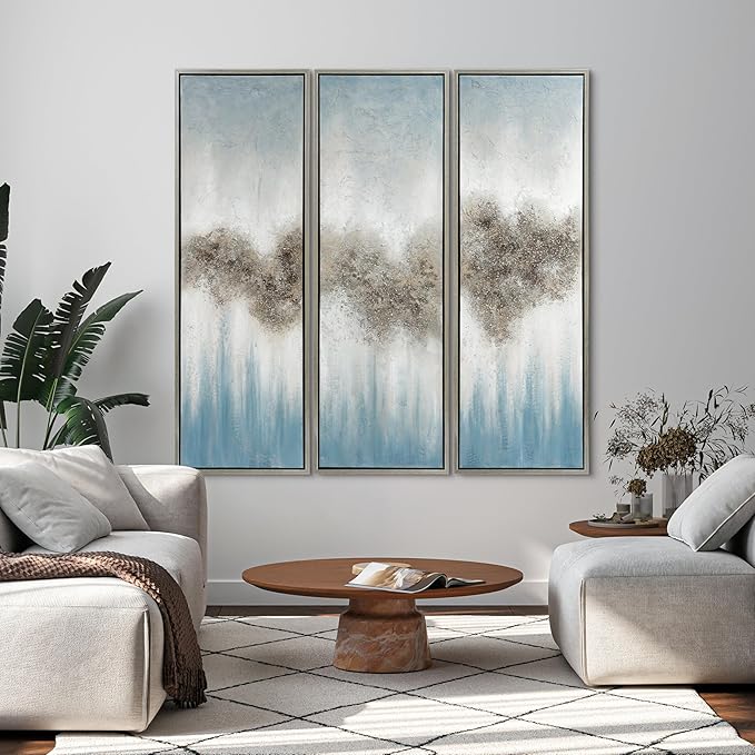 Empire Art Direct Abstract Wall Art Textured Hand Painted Canvas by Martin Edwards, Triptych, 60" x 20" each, Sequence