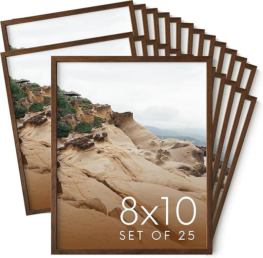 HAUS AND HUES 8x10 Walnut Oak Wood Picture Frames Set of 25 - Premium Bulk Picture Frames 8x10 Bundle - Elegant Gallery Wall Frame Set for Posters, Art Display - Ideal for Wall Decor in Home & Office