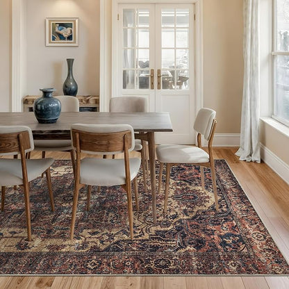 Bloom Rugs Washable 6' x 9' Rug - Beige/Terracotta Traditional Area Rug for Living Room, Bedroom, Dining Room, and Kitchen - Exact Size: 6' x 9'