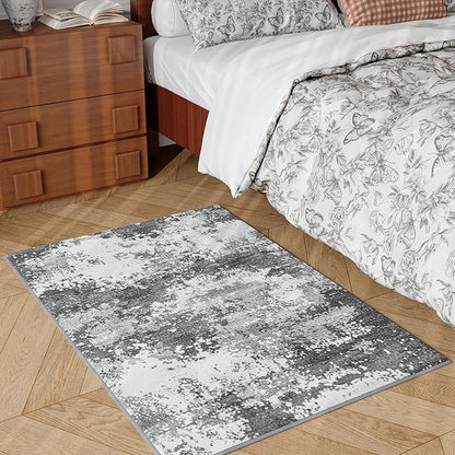 2x4 Washable Porch Rug Grey Welcome Door Mat Entrance 24x48, Small Runner Rugs for Kitchen Floor, Bath, Front Door, Bedroom Bedside, Non-Slip Low Pile Stain & Fade Resistant, Abstract Gray
