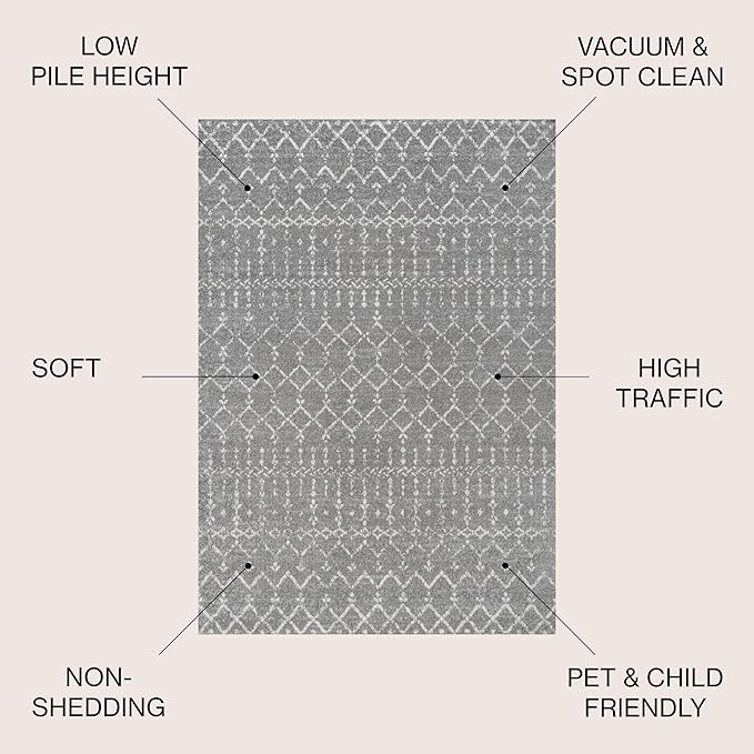 JONATHAN Y Boho Vintage Diamond Gray/Ivory Runner Rug 2X10 ft, Moroccan Hype for Living Room, Bedroom, Kitchen, Office, Easy-Cleaning, High Traffic, Pet-Friendly, Non-Shedding (MOH101C-210)