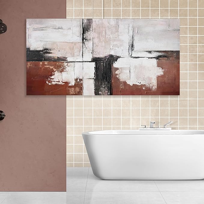 Glvzygy Abstract Wall Art Brick Red and Black and White Abstract Canvas Wall Decor Artwork Painting Modern Wall Art With Frame for Living Room Bedroom Office Home Wall Decor 24"x48"